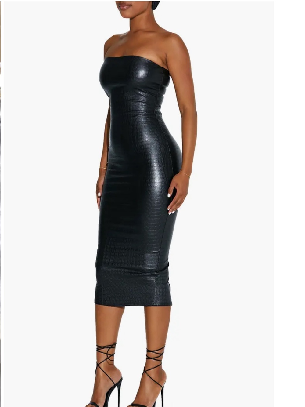 naked wardrobe Black Strapless Croc Embossed Midi Dress SOLD OUT ONLINE